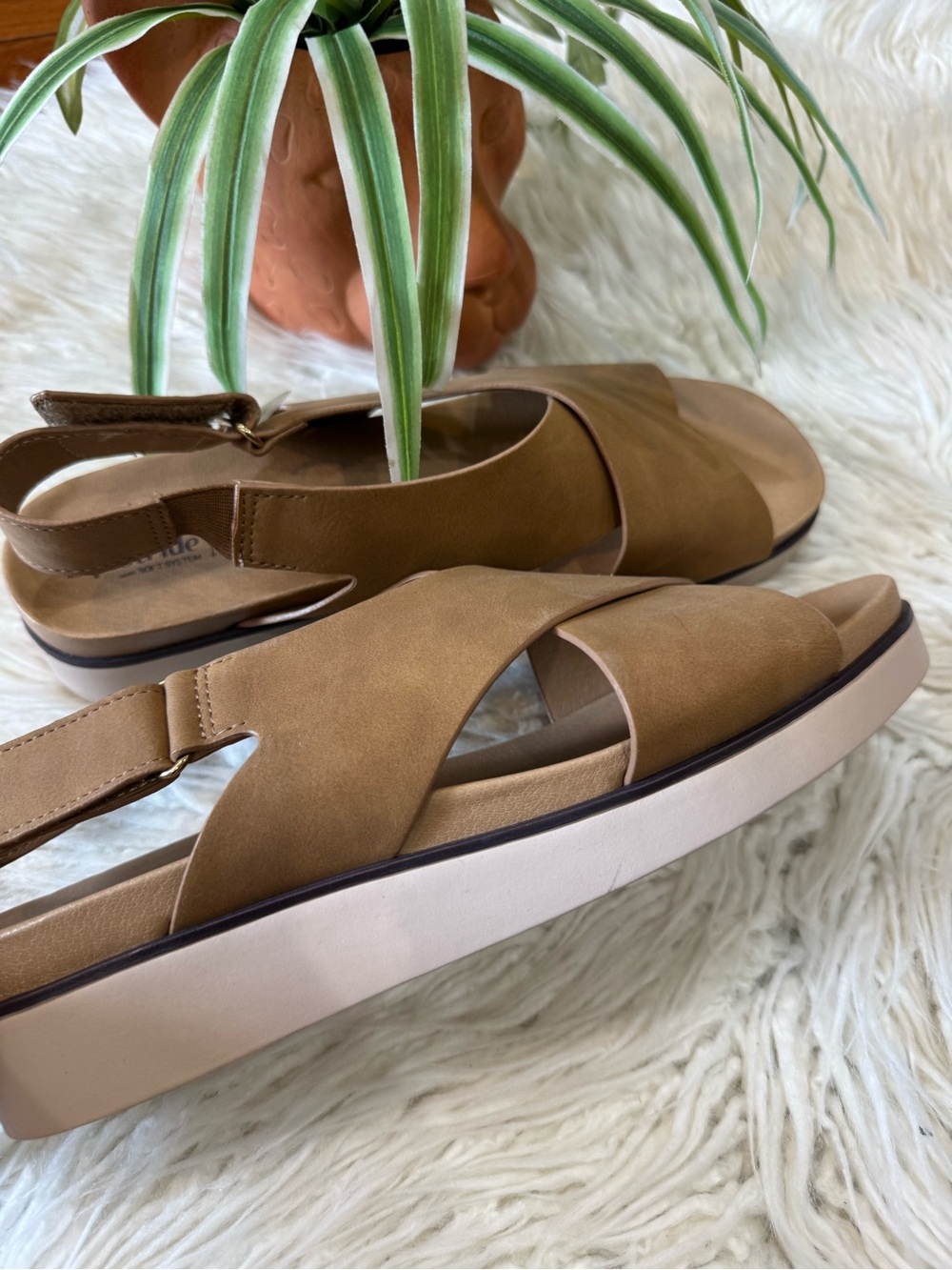 Life Stride Cognac Crisscross Slingback Platform Sandal